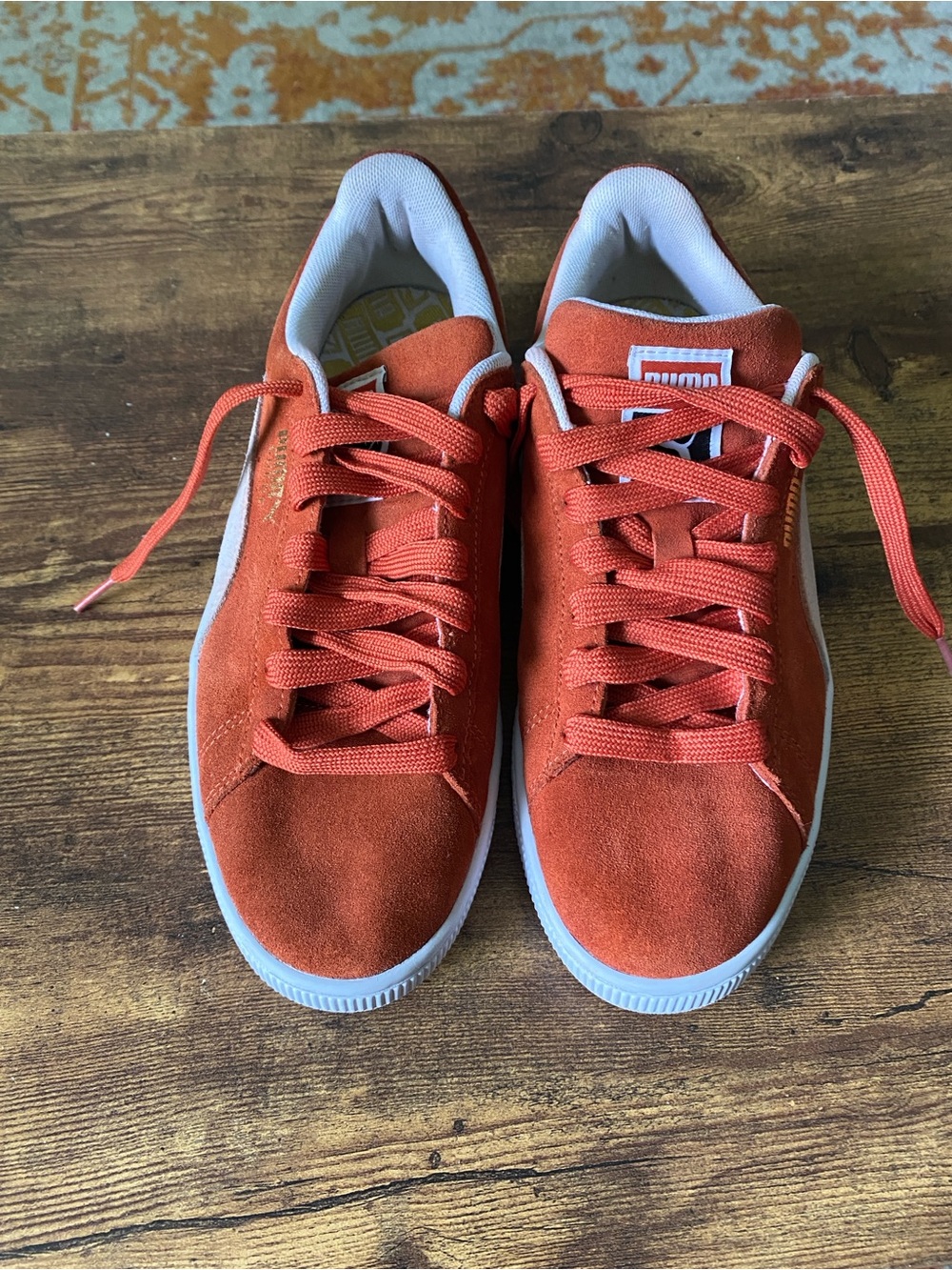 Puma Orange and White Suede Lace-Up Sneakers